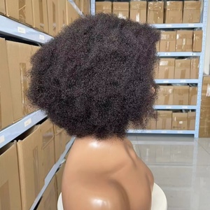 Vendeur d'usine Cheveux Humains Afro Wave Pixie Perruque Bomb Blend Vente Chaude Naturel Noir Afro Kinky 4x4 Lace Closure Bob Perruque - Product Image 4