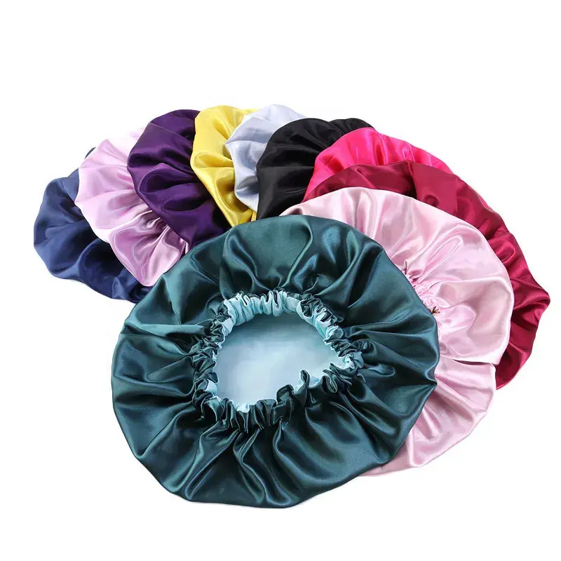 Couverture de tête de sommeil de nuit casquette en Satin réglable large bande élastique bonnet de sommeil bonnets de cheveux en Satin pour dormir