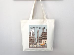 Bolsa de Lona con Diseño Estético de la <span class=keywords><strong>Portada</strong></span> de la Revista <span class=keywords><strong>New</strong></span> <span class=keywords><strong>Yorker</strong></span>, con Dos Asas y Patrón de Dibujos Animados - Product Image 3