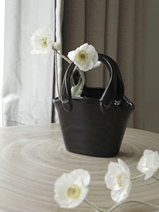 Sac à main créatif en céramique, Vase de fleurs en forme de panier, Pot de fleurs noir brillant, décoration de la maison, améliore la qualité de votre ascenseur - Product Image 4