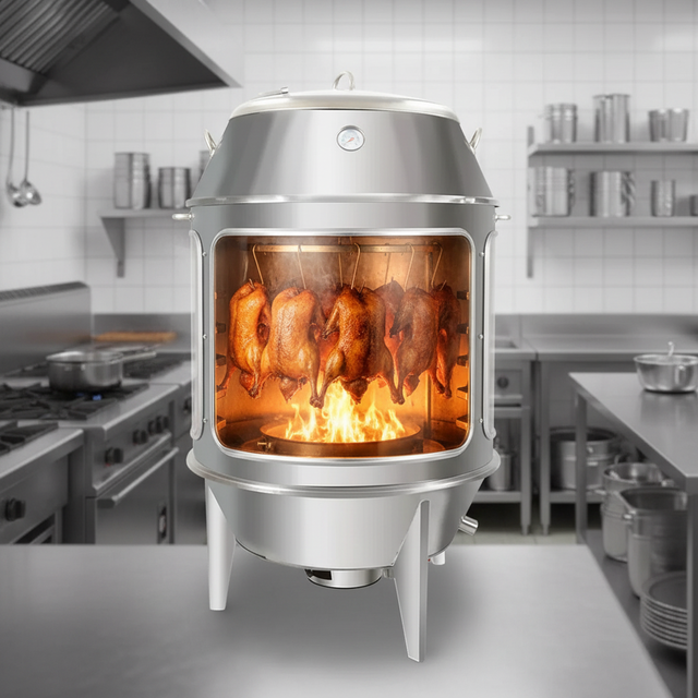 Stainless Steel Gas Charcoal Vertical Temper Glass Duck Chicken Roaster Rotisserie Meat BBQ Grill for Peking Roasting Equipment