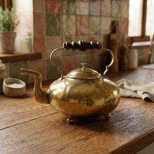 Vintage Brass Tea <b>Kettle</b> <b>With</b> <b>Wooden</b> <b>Handle</b> And Lid Water Pot <b>Kettles</b> Metal Design Style - Product Image 5