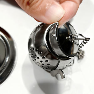 Modern Aço Inoxidável Bule Em Forma De Chá Coador Fine Mesh Chá Infusor Com Corrente Gancho e Bandeja De Gotejamento - Product Image 3