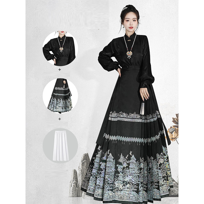 camicia nera + gonna mamian nera + sottogonna + yingluo