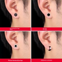 Pendientes de botón de hierro minimalistas de moda para hombre, conjunto negro atrevido, estilo bad-boy, unisex, que no se desvanecen