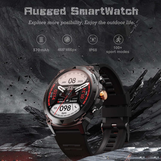 T53 WATCH Outdoor Military-Grade 1.43" Touchscreen 370mAh Battery 100+ Workout Modes IP68 Waterproof Smart Watch