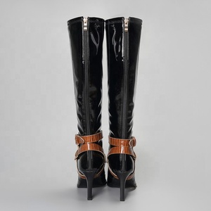 Marble Pattern Buckle Strap Big Size 43 Thin Heel Mirror Women Knee High <b>Boots</b> Back Zip Pointed Toe Dating Long for Lady - Product Image 5