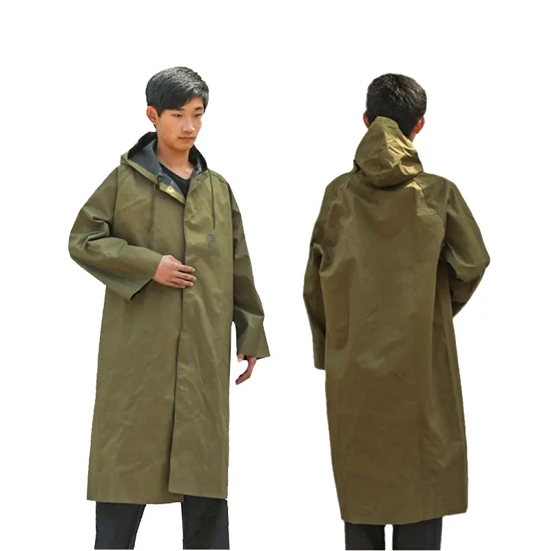 Thickened One-Piece Long Canvas Raincoat Adult Flood Prevention Windbreaker Poncho Men Women Outdoor Labor Protection Camping