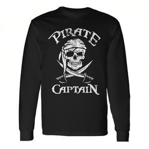 Maglietta a maniche lunghe da Capitano Pirata con design teschio, nera, a tema pirata - Product Image 2