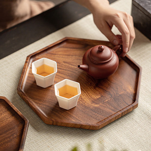 Walnut Wood Octagonal Plate <b>Large</b> Solid Wood <b>Serving</b> <b>Tray</b> For Dessert Snack Tea Set Household Use - Product Image 2