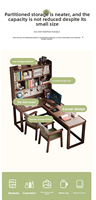 Bureau d'angle en forme de L avec étagère, table d'étude intégrée et bureau informatique pour la maison