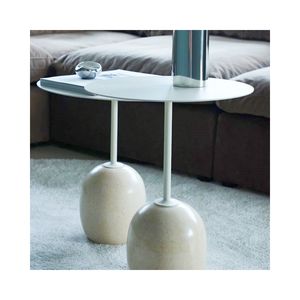 SH STONE personalizado acero al carbono Top Crema <span class=keywords><strong>Marfil</strong></span> base de mármol mesa auxiliar Estilo nórdico moderno para sofá balcón sala de estar - Product Image 1