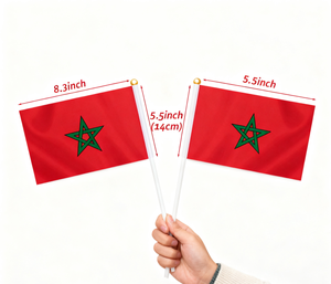 Drapeaux à main de sport en gros 2026 avec mât, 100 % polyester, drapeaux marocains à agiter à la main - Product Image 2