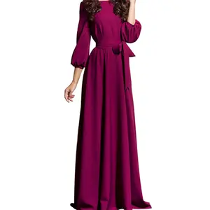 热点销售穆斯林女装欧美连衣裙纯色修身长裙中东迪拜时尚连衣裙