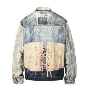 Chaqueta Bomber de Mezclilla Estampada para Hombre de Diseño Nuevo y Alta Gama, Transpirable, con Lavado Vintage, Color Combinado, Detalle de Cordón en la Espalda, Premium - Product Image 2