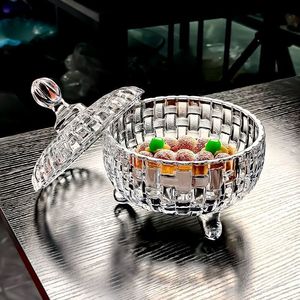 Özel Çok Amaçlı Şekerlik Kristal Kapaklı Dokuma Desenli Meyve Tabağı Kontrast Renkli Vazo Parti İçin - Product Image 1