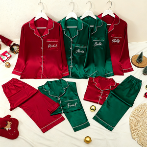 Pijamas de Satén <span class=keywords><strong>para</strong></span> Fiesta Infantil al por Mayor con Monograma Rojo y Verde Navideño a Juego <span class=keywords><strong>para</strong></span> la Familia - Product Image 4