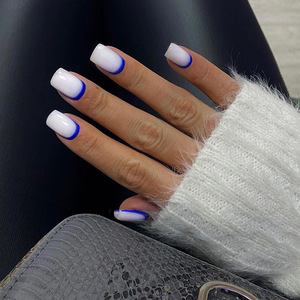 W924 2025 Commerce Extérieur Simple Morandi <span class=keywords><strong>Couleur</strong></span> Anti French Sweet Cool Feeling of Desolation Temperament Show White Nail Tips - Product Image 1