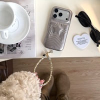 Casing HP Apple 17 Pro Motif Bintang Lima Berbahan Kulit Leci, Terlaris dan Populer, Dilengkapi Rantai Genggam dan Hiasan Hati
