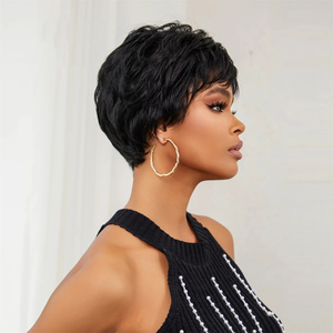 Perruque noire HAOLING, perruque courte bob synthétique, coupe pixie naturelle, perruques pour femmes, utilisation quotidienne et pour les fêtes, fibre résistante à la chaleur - Product Image 6