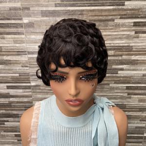 Venta al por mayor <span class=keywords><strong>de</strong></span> pelucas <span class=keywords><strong>de</strong></span> cabello humano Remy brasileño <span class=keywords><strong>de</strong></span> corte pixie corto para mujeres negras, barato sin encaje hecho a máquina corte pixie - Product Image 2