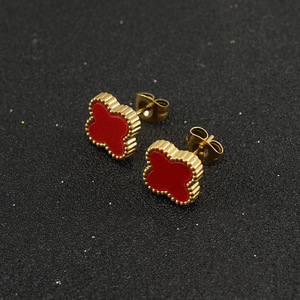 Zogxin Stud <b>Earrings</b> <b>Red</b> And Black Cartoon Flower Shape Stainless Steel Fashion Jewelry For Women - Product Image 2