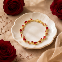 Bracelet SA Red Leaf Vine, chaîne à maillons courbés dorés, strass, bijoux de mode pour femmes, accessoires pour mariage et fête