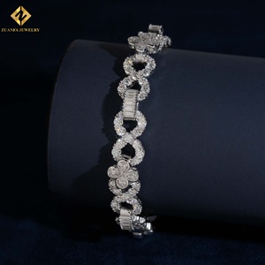 <b>Infinity</b> Cuban Chain VVS Moissanite Chain Link <b>Bracelet</b> 925 Silver Rhodium Plated Flower Design Luxury Women's Wedding <b>Bracelet</b> - Product Image 4