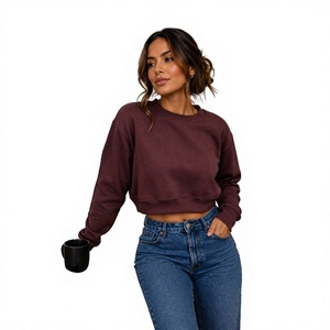 Sweat-shirt court décontracté en coton pour femmes, col rond, manches longues, vêtements streetwear tendance - Product Image 3