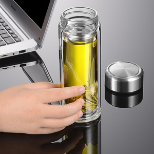 Double-Walled Glass Cup With <b>Filter</b> Tea Infuser Portable Business <b>Water</b> <b>Bottle</b> Heat Resistant Insulated For Men - Product Image 4