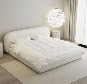 Soft-padded Technological Fabric <b>Bed</b> Custom-made Cream-style Tatami Double Wedding <b>Bed</b>, <b>Solid</b> <b>Wood</b> Floor-to-ceiling Fabric <b>Bed</b> - Product Image 3