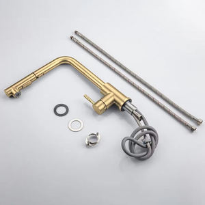 Robinet de cuisine moderne à poignée unique en acier inoxydable 304ss brossé or, avec douchette extractible, robinet mélangeur pour évier à trou unique - Product Image 6