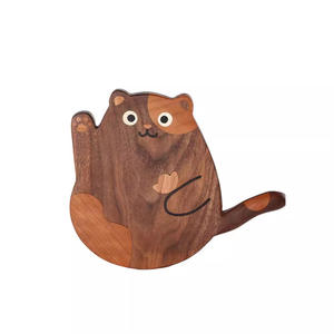 Planche à découper en bois de noyer <span class=keywords><strong>massif</strong></span>, créative et mignonne, en forme de chat, plateau de petit-déjeuner pour la maison et les enfants, nourriture pour bébés - Product Image 1