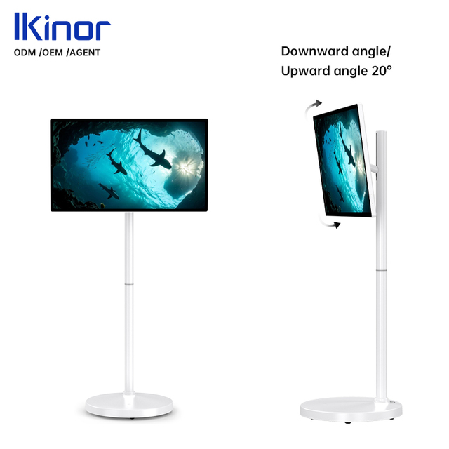 Smart Android TV White HDTV 32 Inch Touch Screen Mobile Floor Portable TV Stand with Height Adjustable Silent Wheels