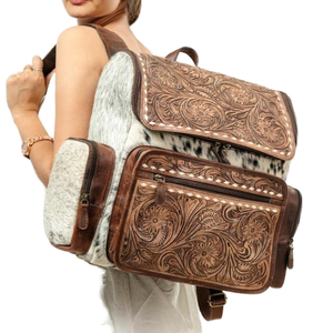 Hot Selling Style 100% Genuine Leather Hair On <b>Backpack</b> Bag Unisex Double Strap Fur <b>Waterproof</b> Portable Hair On <b>Backpack</b> Bags - Product Image 1