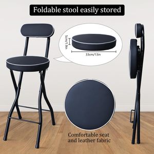 2 Taburetes de Bar Plegables Negros Modernos, Sillas de Comedor Portátiles con Acolchado de Cuero, Taburetes Altos para Isla de Cocina para <span class=keywords><strong>Adultos</strong></span> - Product Image 4