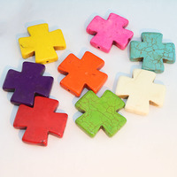 TB0880 Chunky Grand Grand Multi Couleur Coloré Howlite Turquoise Pierre Gemme Croix Perles Focales Perles Religieuses