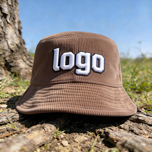 Sombrero de Pescador Personalizado Unisex para Exteriores, Forrado de Satén, Ala Ancha Plana, Color Verde Oscuro Liso, Corduroy Negro con Bordado - Product Image 1