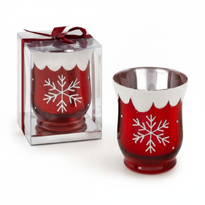 Portacandele a Forma di Fiocco di Neve 90x108 mm in Vetro Rosso, Decorazione Natalizia - Product Image 2
