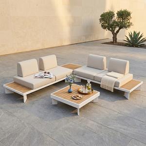 Ensemble <span class=keywords><strong>de</strong></span> mobilier <span class=keywords><strong>de</strong></span> patio moderne 3 pièces Brio en <span class=keywords><strong>aluminium</strong></span> imperméable avec panneau en bois pour <span class=keywords><strong>jardin</strong></span>, cour <span class=keywords><strong>et</strong></span> complexe hôtelier - Product Image 1