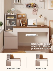 <span class=keywords><strong>Bureau</strong></span> rétractable minimaliste en bois massif avec étagère intégrée et tiroirs de rangement pour la chambre à coucher, la maison et les étudiants. - Product Image 2