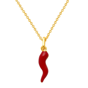 Collier Corne Italienne Cornicello en Laiton Plaqué Or avec Émail Rouge, Porte-Bonheur Corno, Bijoux de Mode, Vente en Gros - Product Image 1