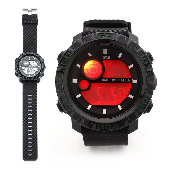 Digital LED Oval Case Plastic Band Men's Hiking Sports Watches Waterproof for Kids Outdoor Use Dual Time Date Alarm Backlight