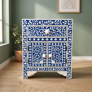 Mueble de Almacenamiento con Cajones y Incrustaciones de Hueso Azul, Patrón de Mármol, Organizador Rectangular Ajustable, Diseño Moderno Personalizado - Product Image 1