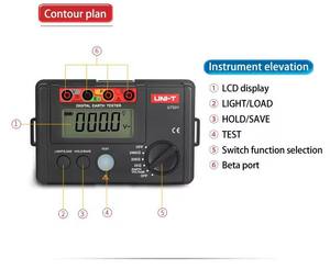 Testeur de résistance de mise à la terre numérique Uni-T UT521/UT522 avec affichage basse tension, stockage de données, affichage hors plage et rétroéclairage LCD - Product Image 3