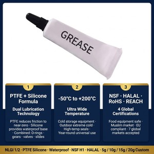 Graisse silicone PTFE NSF HALAL en tube 5g 10g 15g 20g pour moulinets de pêche, vélos, joints toriques, valves – Étiquette personnalisée, usine OEM - Product Image 2
