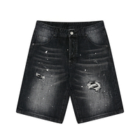 Shorts en jean pour homme, patchwork personnalisé de haute qualité, coupe large, style streetwear vintage, imprimé effet éclaboussures d'encre, été, design déchiré