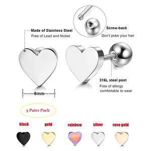 Pendientes de acero inoxidable 316L con forma de corazón a la moda-Mini pendientes de titanio simples Piercing joyería - Product Image 3