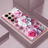 Coque de téléphone portable en verre trempé TPU avec imprimé cœur rose fleuri pour Samsung Galaxy S8 S9 S10 S20 S21 S22 S23 S24 S25 S26