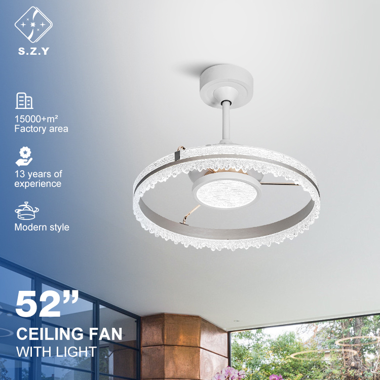 Contemporary Indoor Home Bedroom Living Room Remote Control Chandelier Ceiling Lamp Led Invisible Fan Light